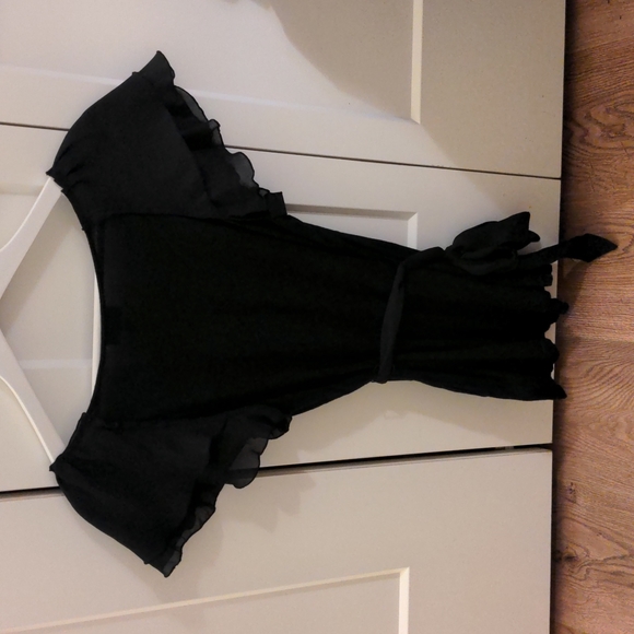 Keyhole flutter chiffon sleeve t-shirt tee removable waist tie - Picture 4 of 5